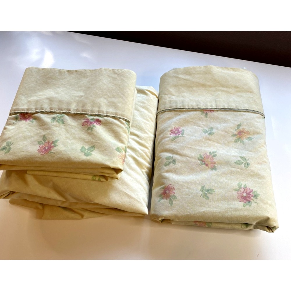 Shabby Chic Vintage Full Floral Flat Sheet Set Green with Pink Peach Flowers